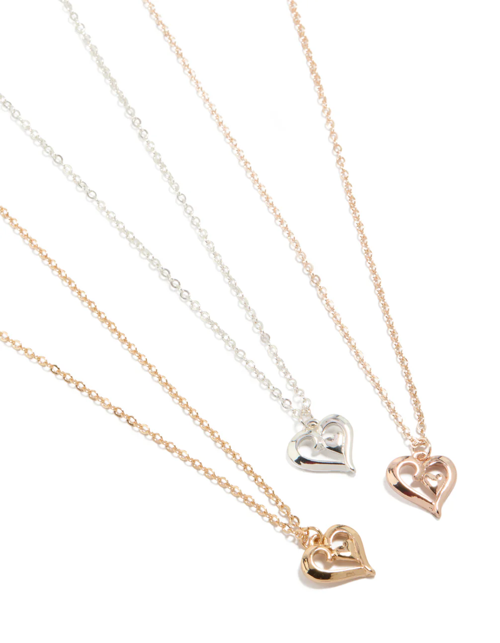 Mixed Metal Heart Pendant Necklaces 3-Pack