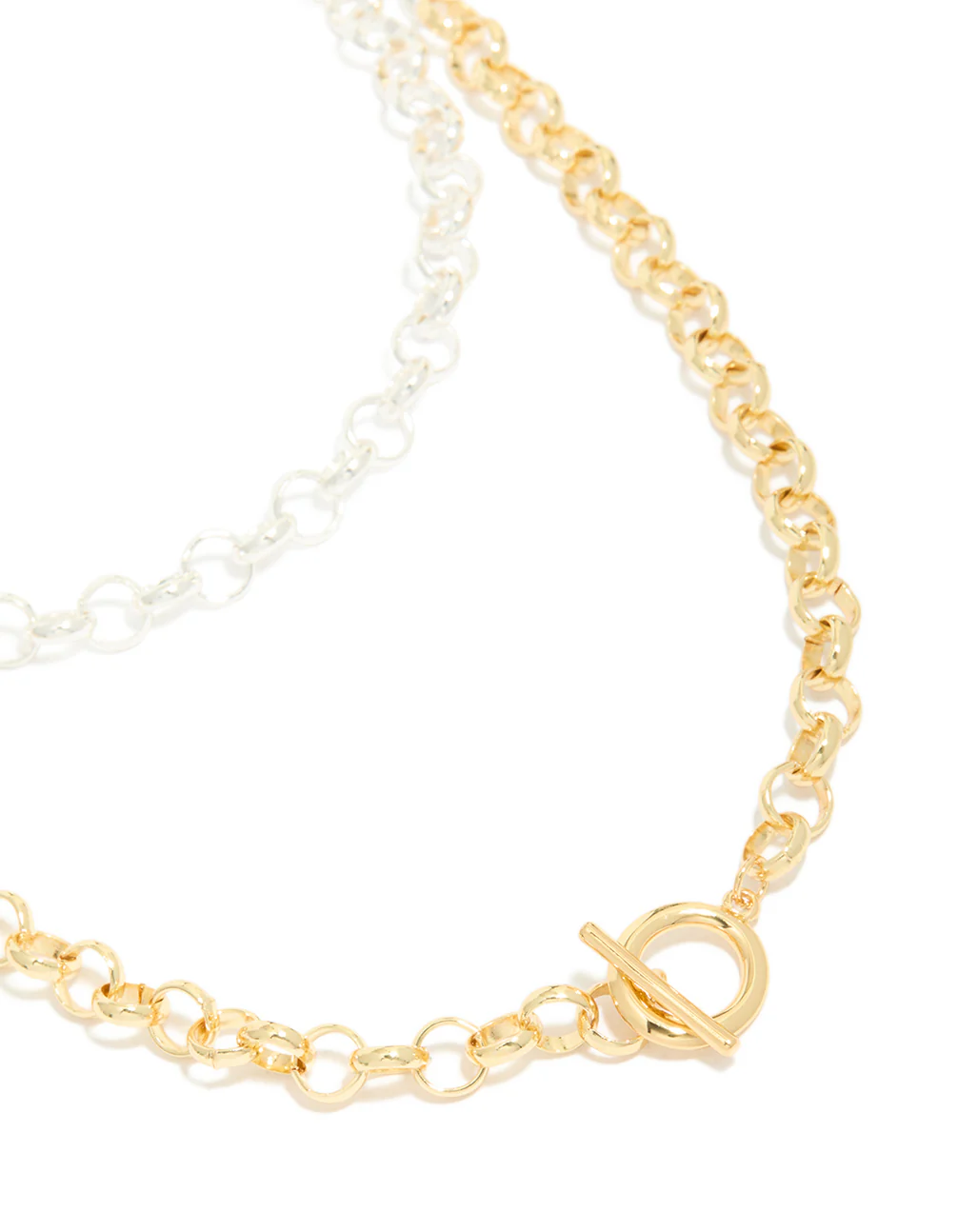 Mixed Metal Plated Chain & Toggle Clasp Layered Necklace