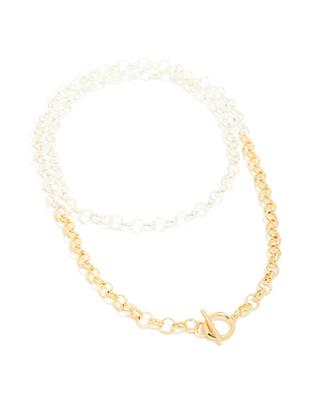Mixed Metal Plated Chain & Toggle Clasp Layered Necklace - Image 2