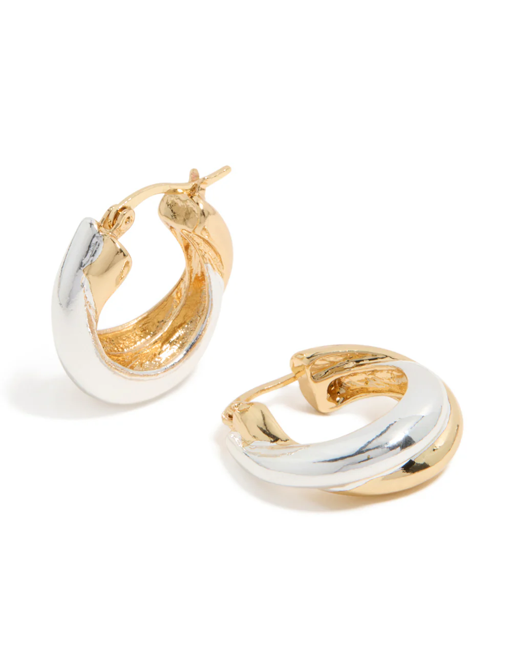 Mixed Metal Plated Crossover Hoop Earrings - Image 2