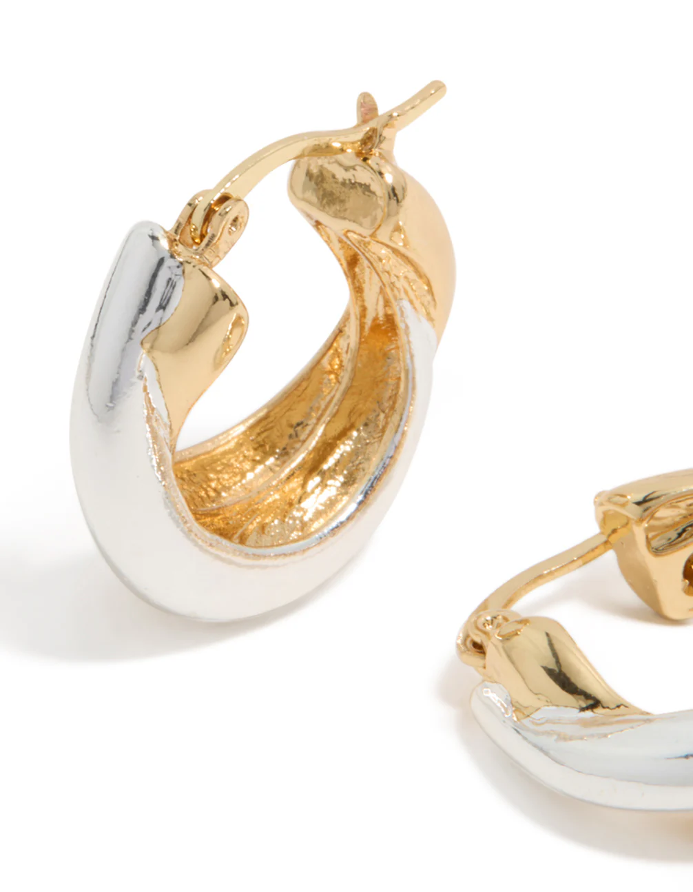 Mixed Metal Plated Crossover Hoop Earrings - Image 4