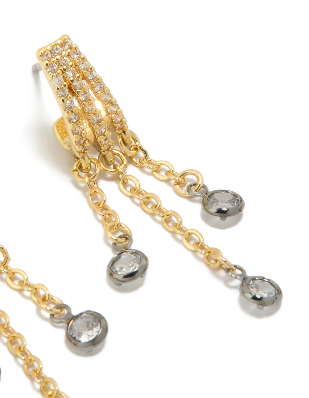Mixed Metal Plated Cubic Zirconia Illusion Hoop Chain Drop Earrings - Image 3