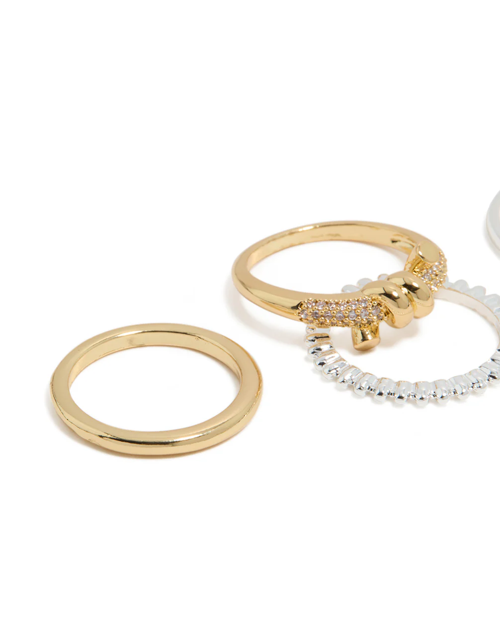 Mixed Metal Plated Cubic Zirconia Knotted Textured Rings 4-Pack - Image 2