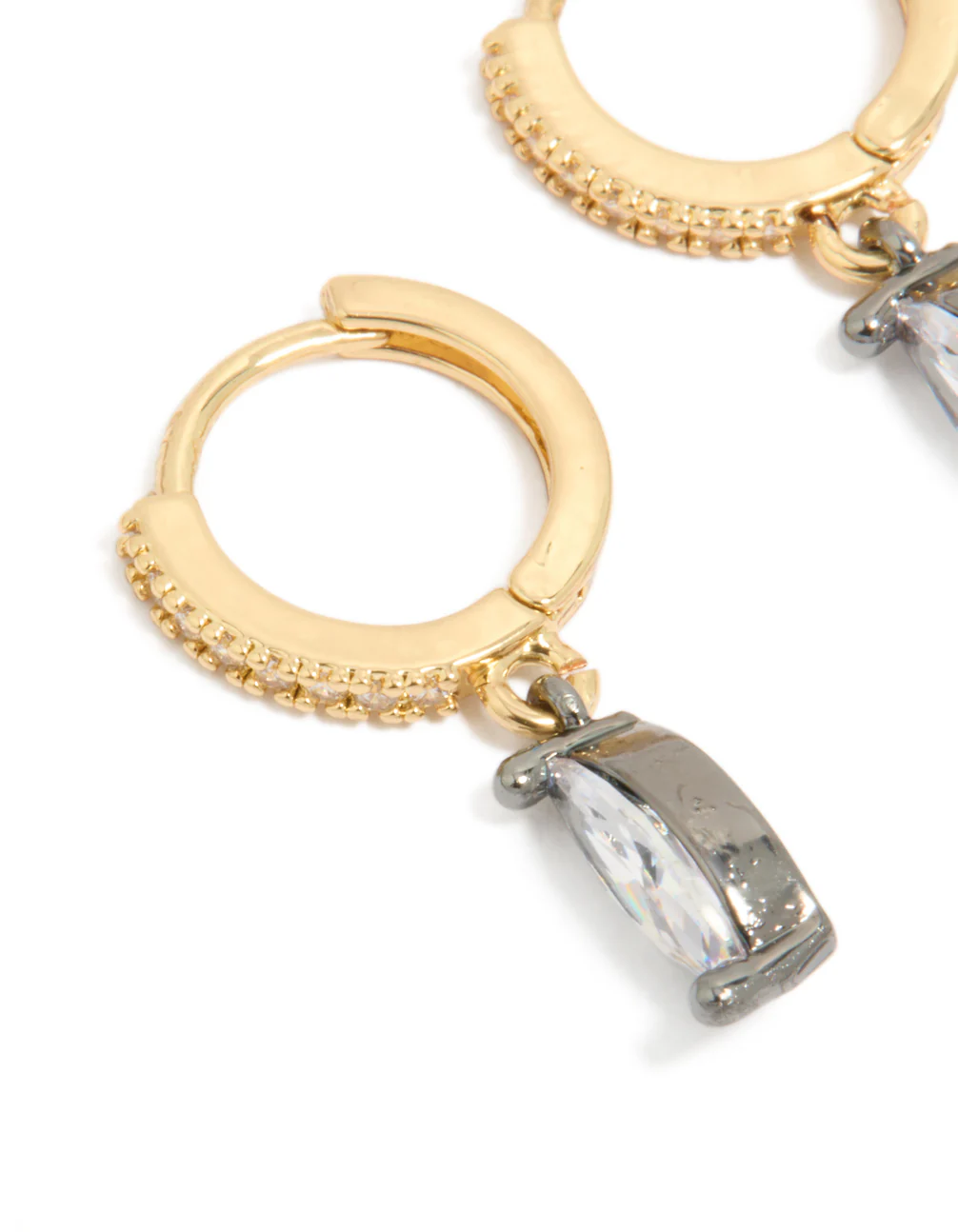 Mixed Metal Plated Cubic Zirconia Oval Huggie Drop Earrings - Image 2