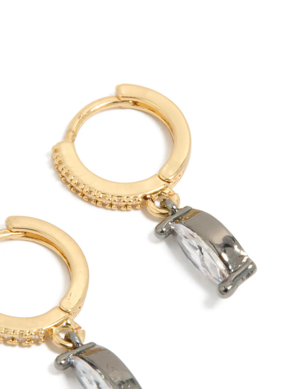 Mixed Metal Plated Cubic Zirconia Oval Huggie Drop Earrings - Image 3