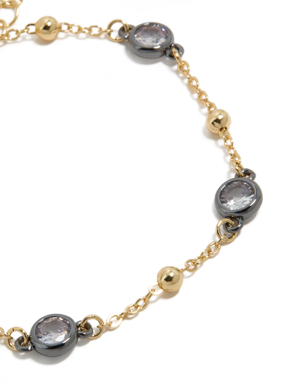 Mixed Metal Plated Cubic Zirconia Stone & Ball Chain Bracelet - Image 4