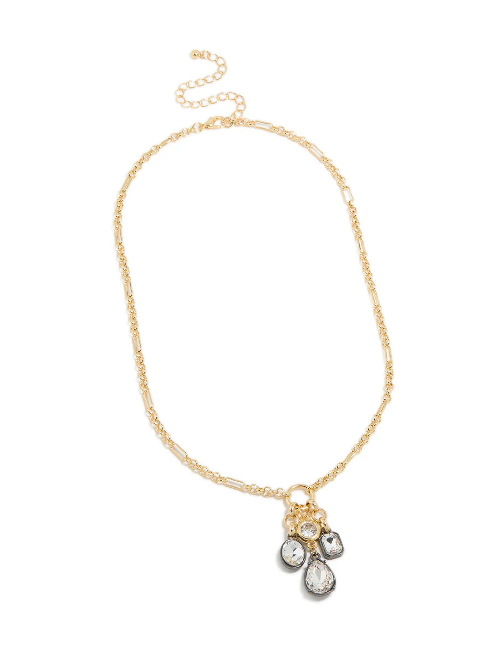 Mixed Metal Plated Diamante Cluster Drop Necklace - Image 4