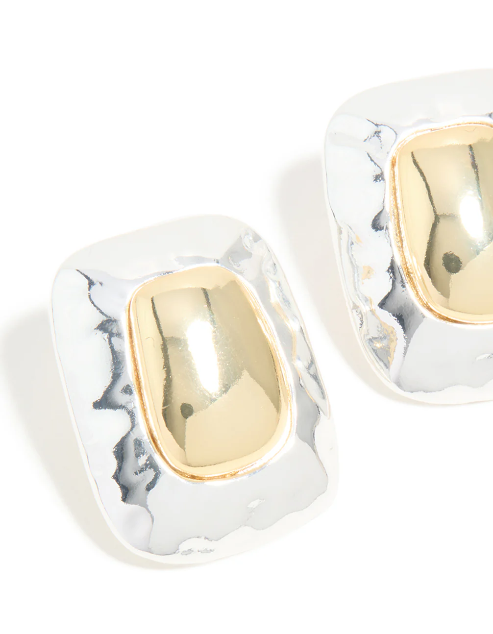 Mixed Metal Plated Large Rectangle Molten Earrings - Image 4