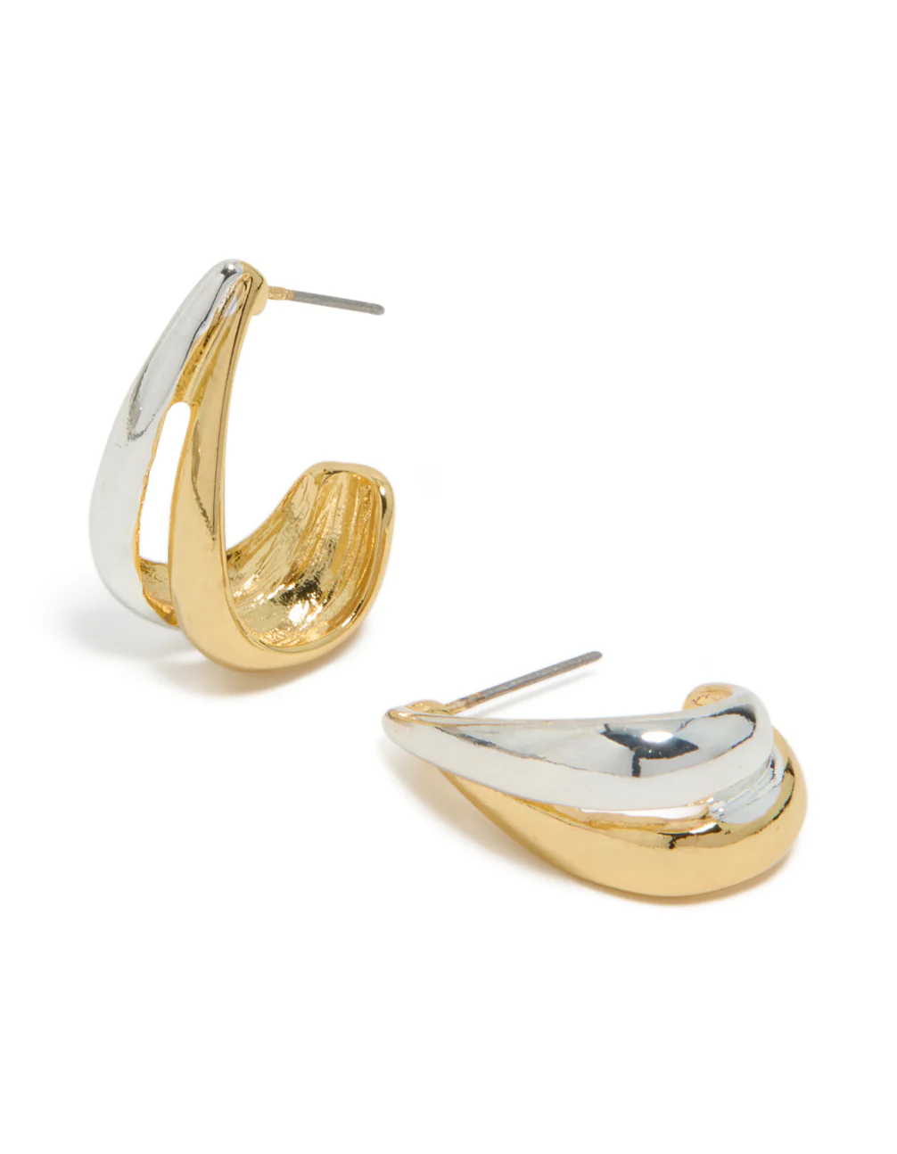 Mixed Metal Plated Layered Small Hoop Earrings - Image 2