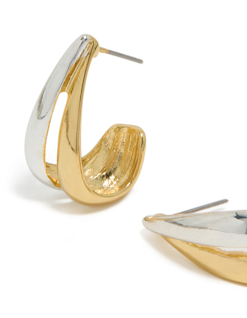 Mixed Metal Plated Layered Small Hoop Earrings - Image 4