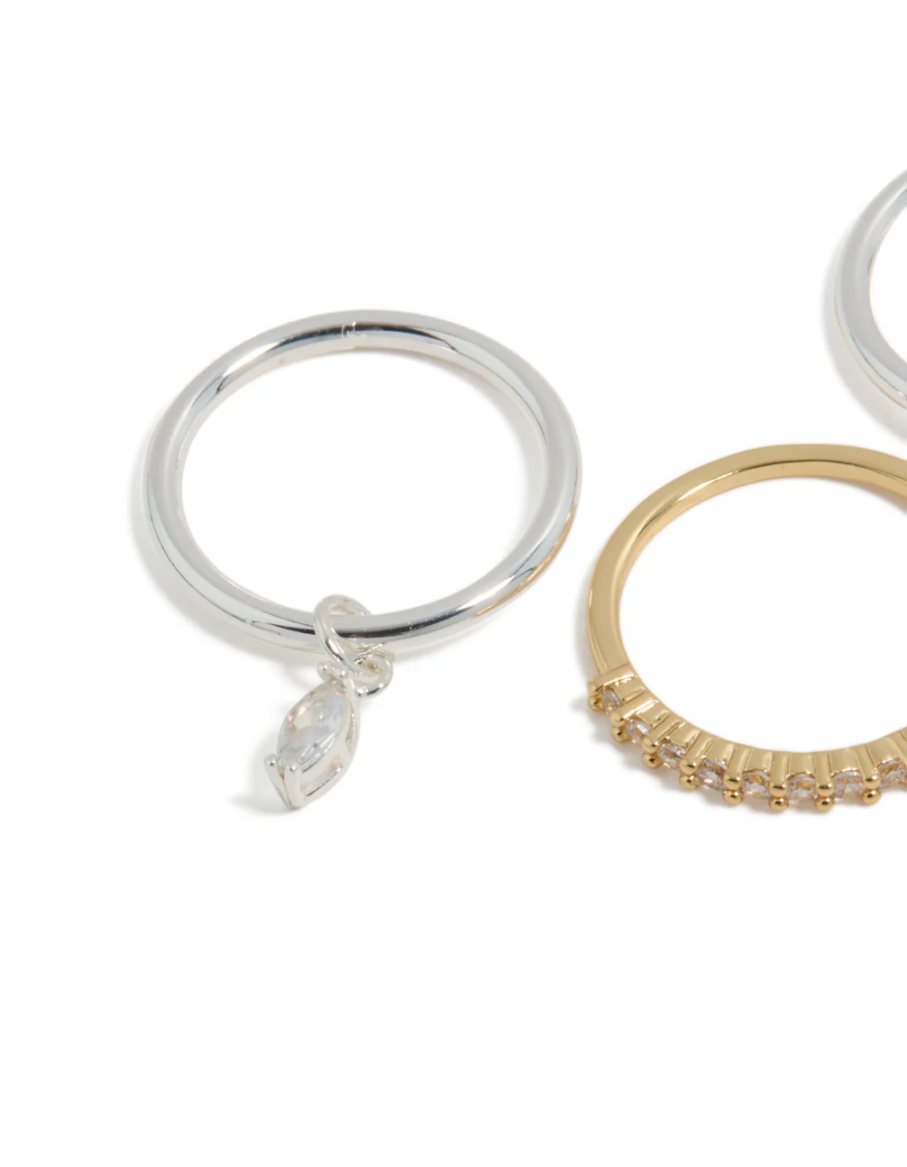 Mixed Metal Plated Organic Cubic Zirconia Rings 4-Pack - Image 2
