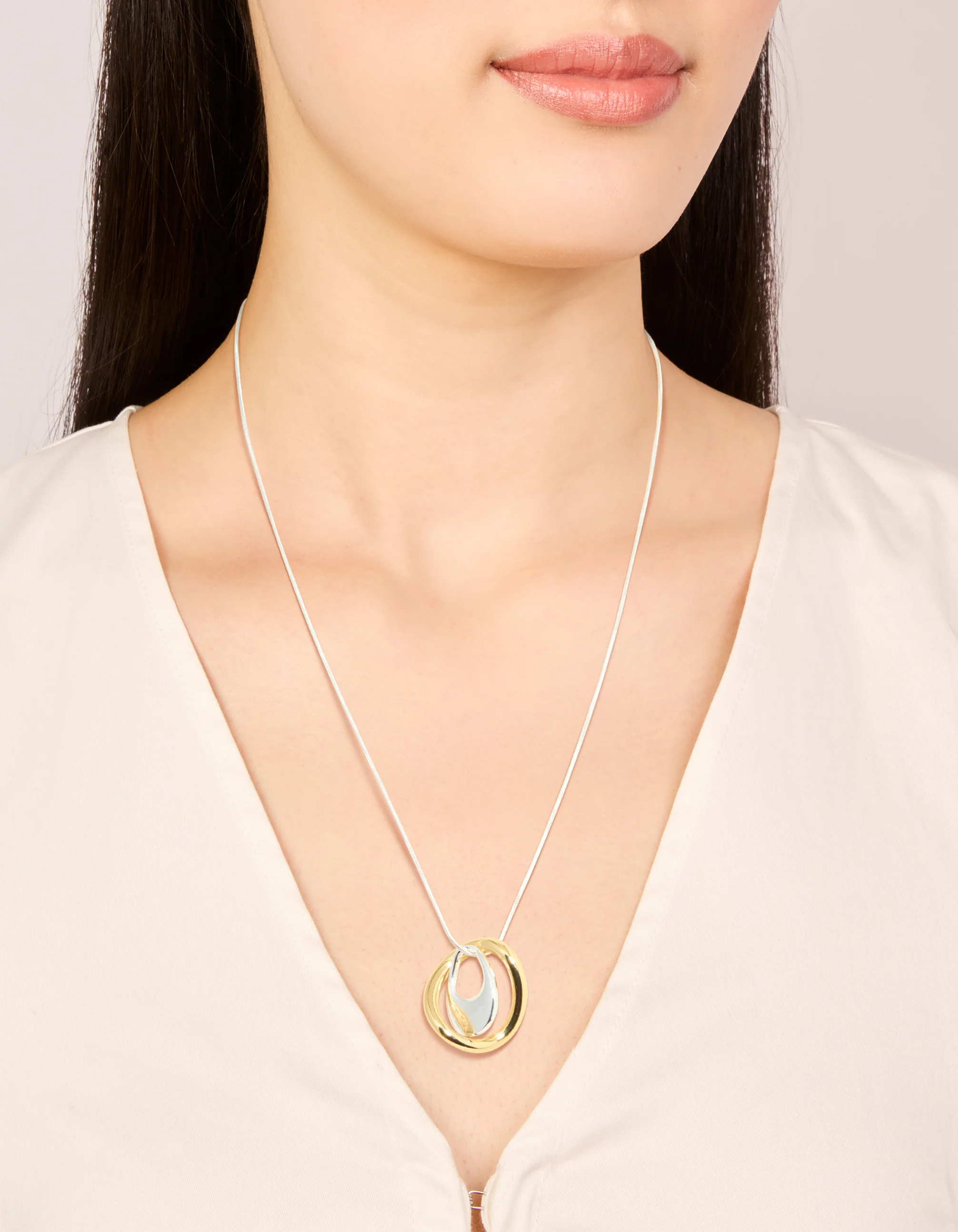 Mixed Metal Plated Organic Shape Pendant Necklace