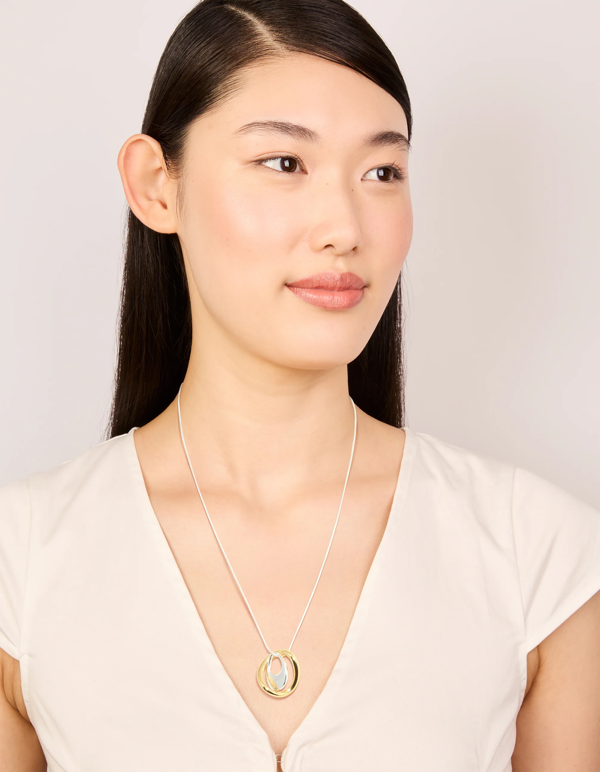 Mixed Metal Plated Organic Shape Pendant Necklace - Image 3
