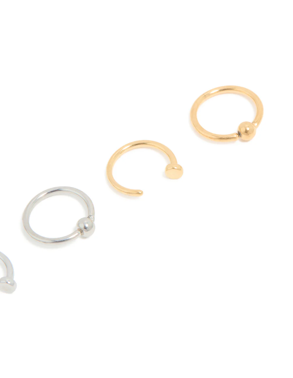 Mixed Metal Plated Surgical Steel Open & Ball Nose Rings 4-Pack - Image 3
