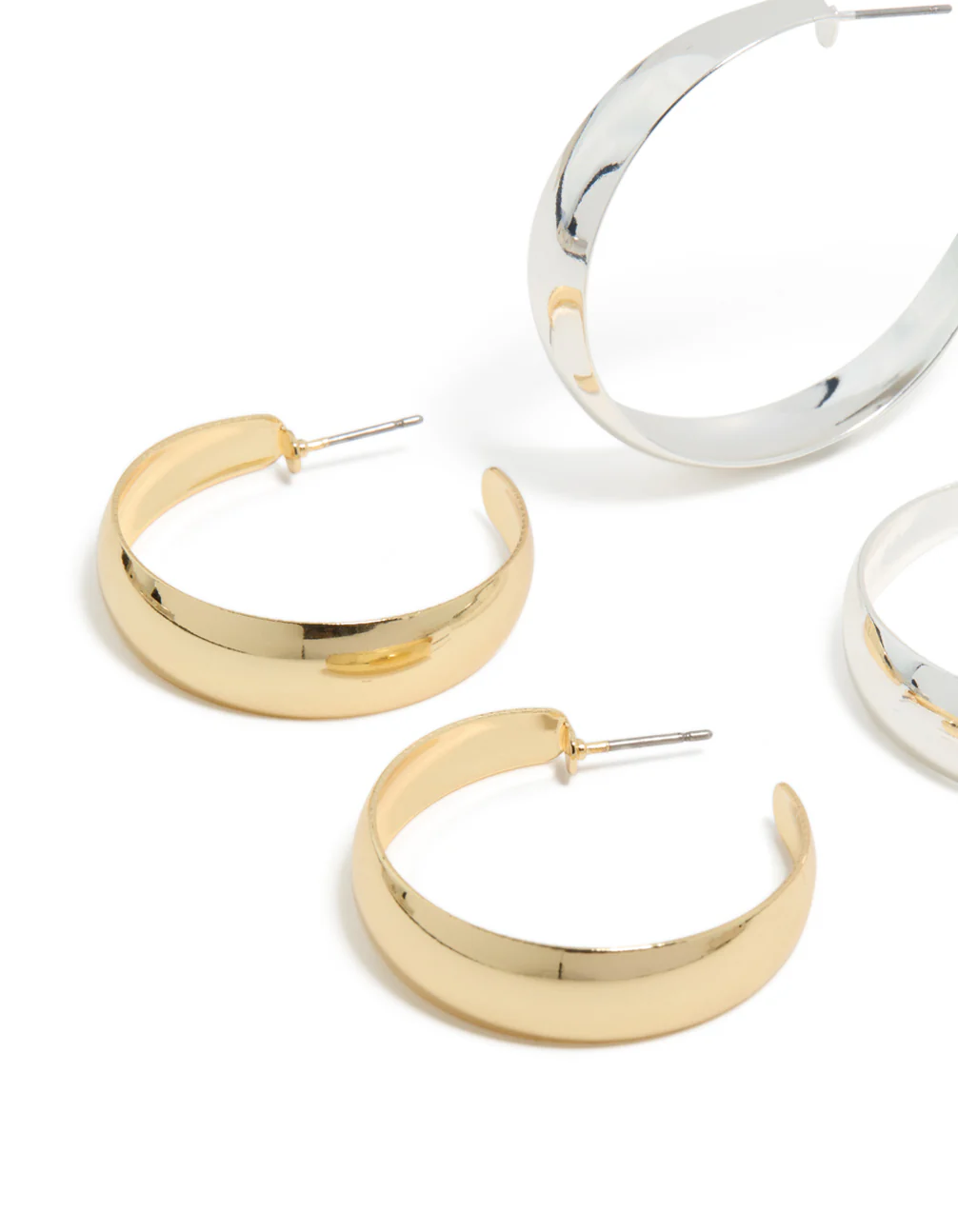 Mixed Metal Plated Thick & Skinny Hoop Earrings 2-Pack - Image 2