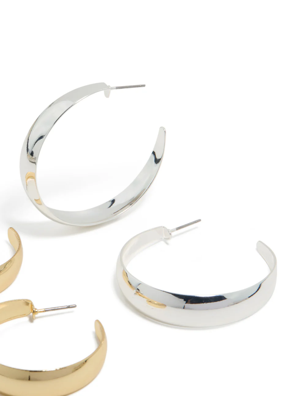 Mixed Metal Plated Thick & Skinny Hoop Earrings 2-Pack - Image 3