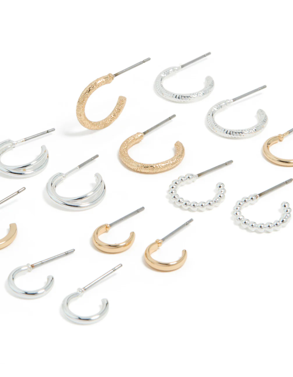Mixed Metal Thin Round Hoop Earrings 8-Pack - Image 2