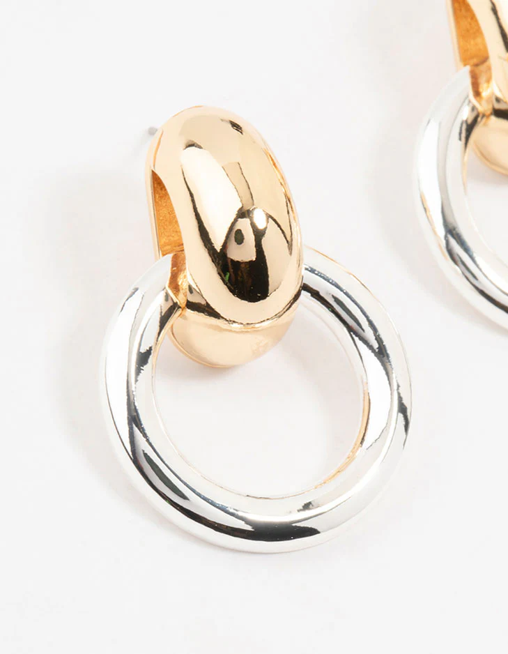 Mixed Metals Bubble Doorknocker Stud Earrings - Image 2