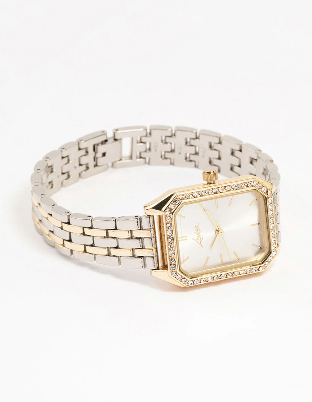Mixed Metals Diamante Medium Rectangle Watch - Image 3