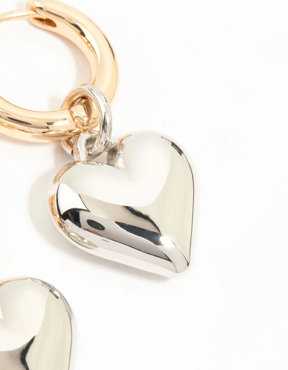 Mixed Metals Medium Chubby Heart Drop Huggie Earrings - Image 5