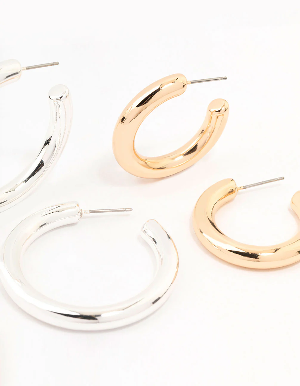 Mixed Metals Mixed Size Puff Hoop Earrings 3-Pack - Image 3