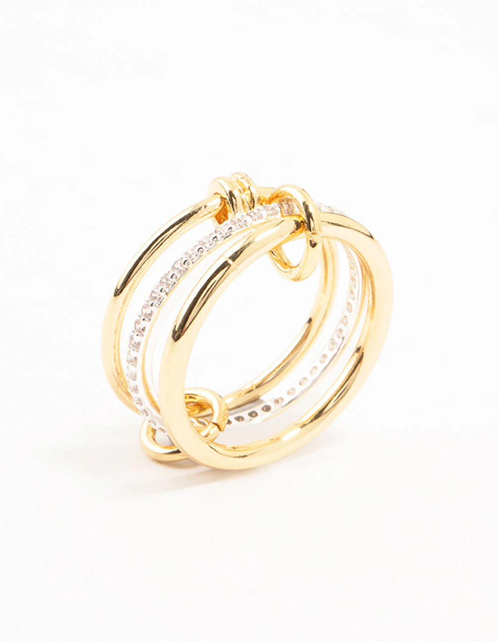 Gold & Silver Plated Diamante Rondell Stacked Ring - Image 2