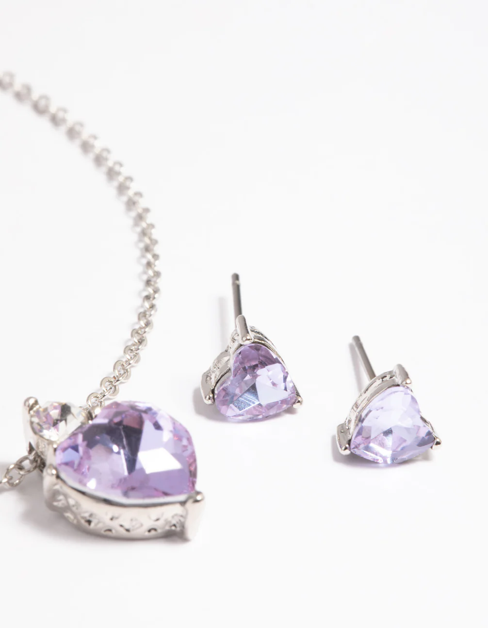 Lilac Heart Necklace & Earrings Set - Image 3
