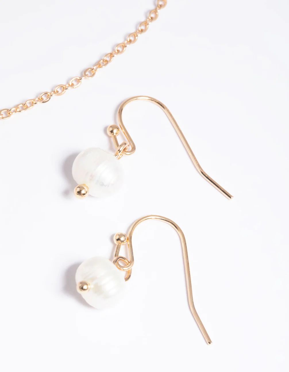 Gold Pearl Necklace & Earrings Set - Image 3