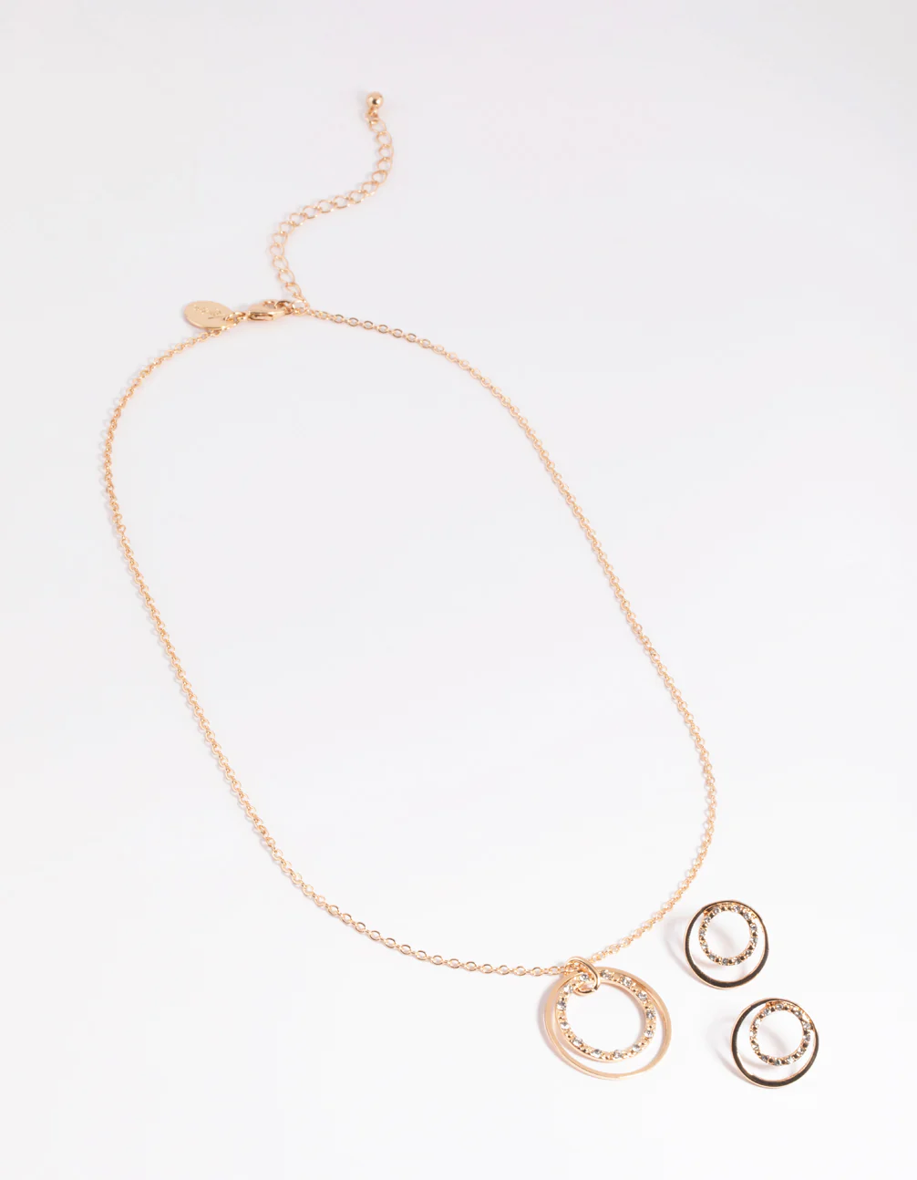 Gold Diamante Circle Necklace & Earrings Set - Image 2