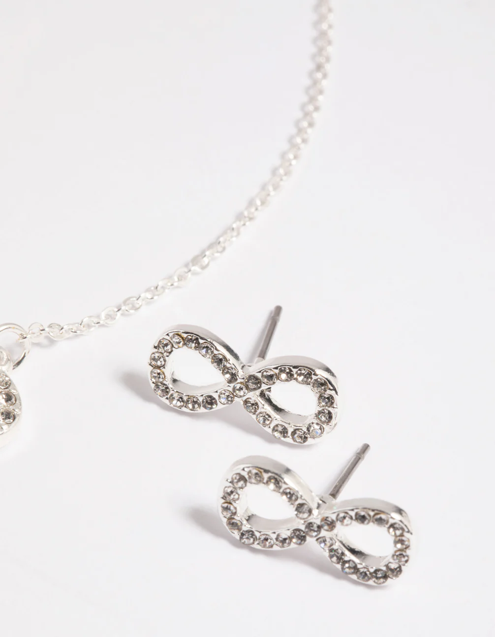 Silver Diamante Infinity Necklace & Earrings Set - Image 3