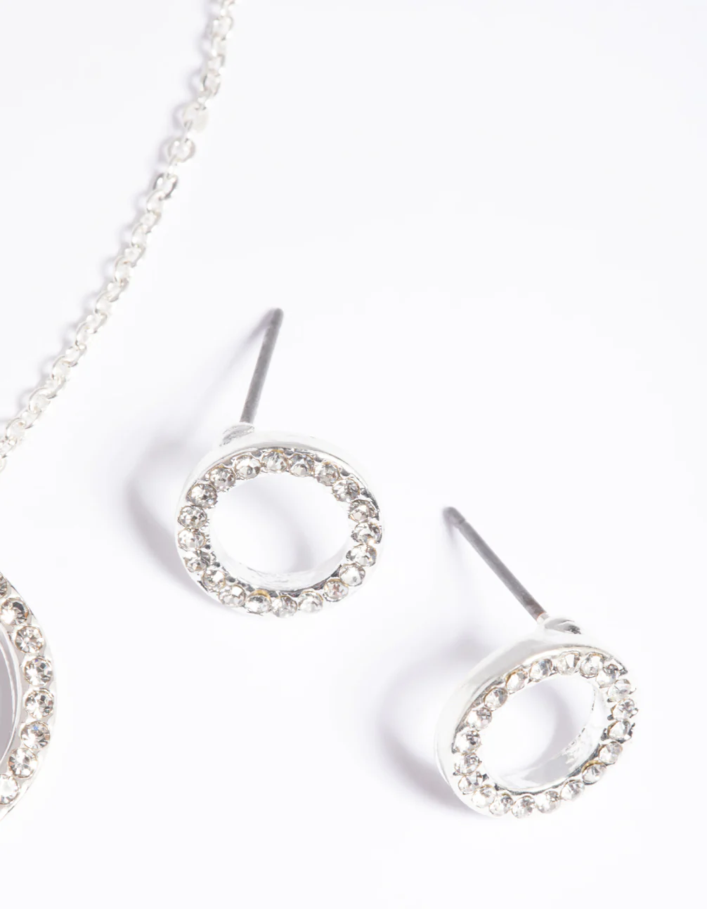 Silver Circle Diamante Necklace & Earrings Set - Image 3