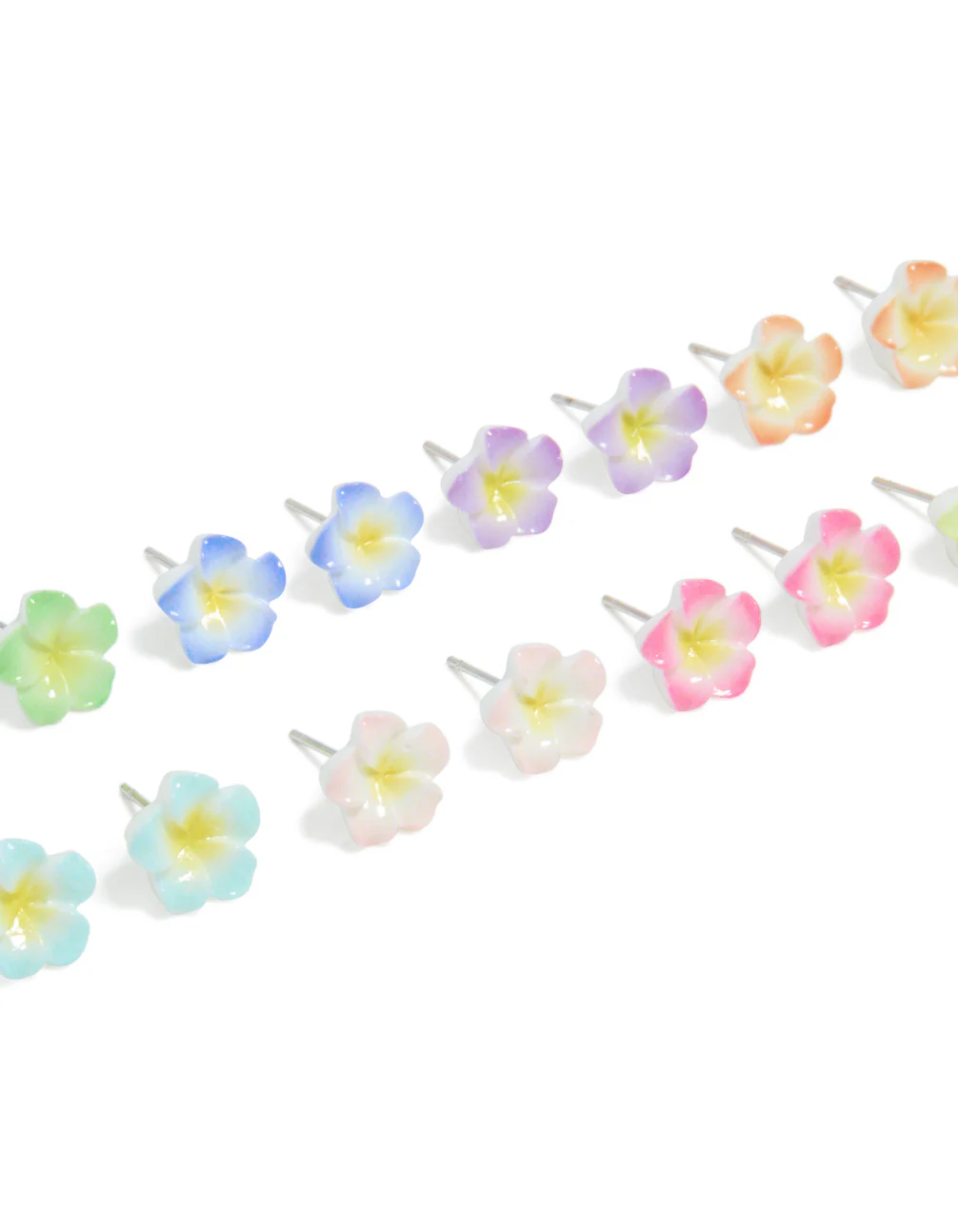 Multicoloured Acrylic Frangipani Stud Earrings 8-Pack - Image 2