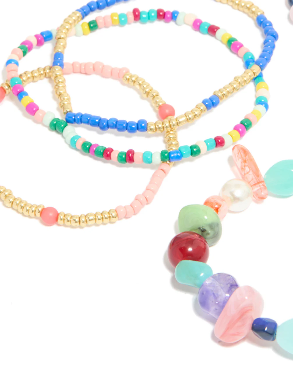 Multicoloured Irregular Beaded Stretch Bracelets 7-Pack - Image 2