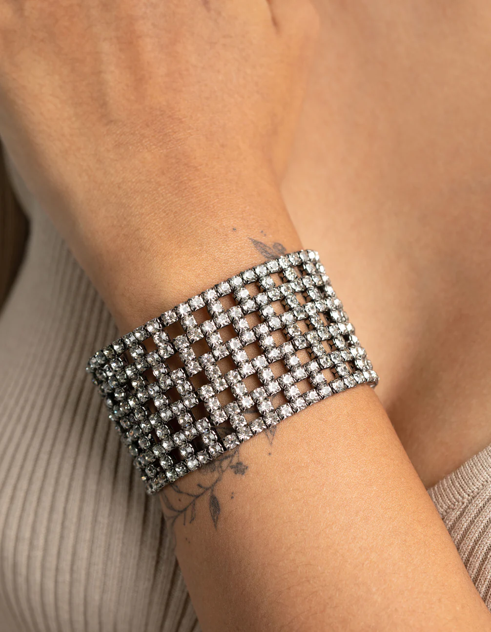 Gunmetal Diamante Mesh Bracelet - Image 2