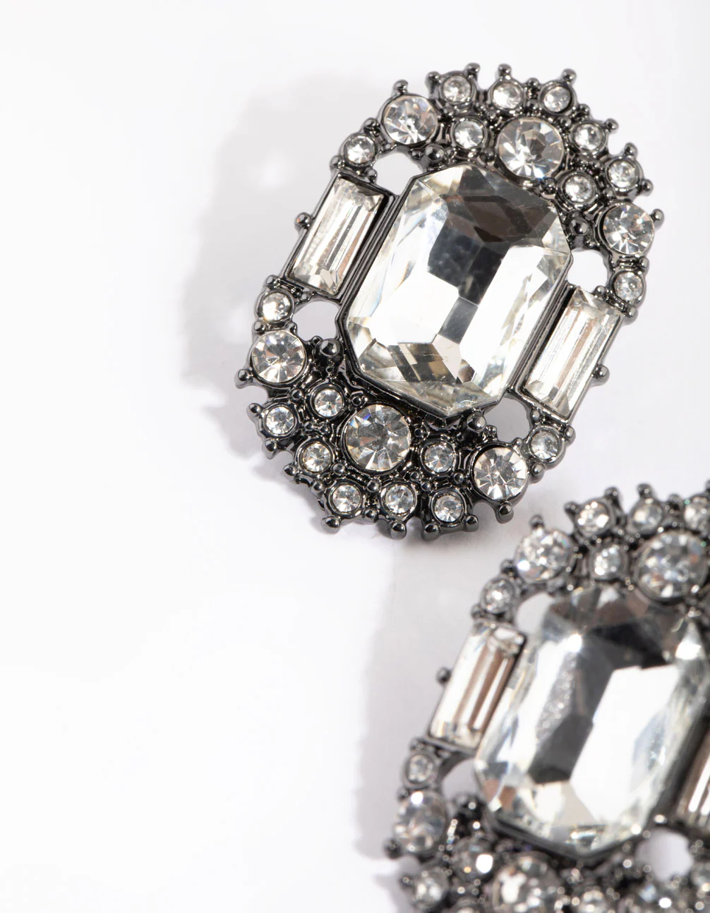 Gunmetal Emerald Cut Stud Earrings - Image 2