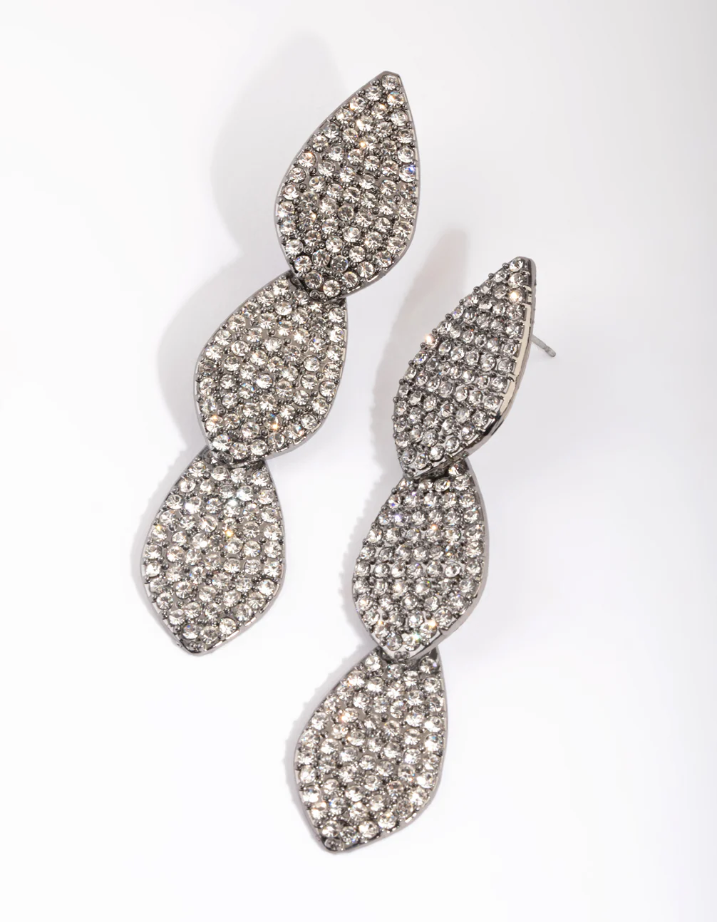 Gunmetal Diamante Teardrop Earrings