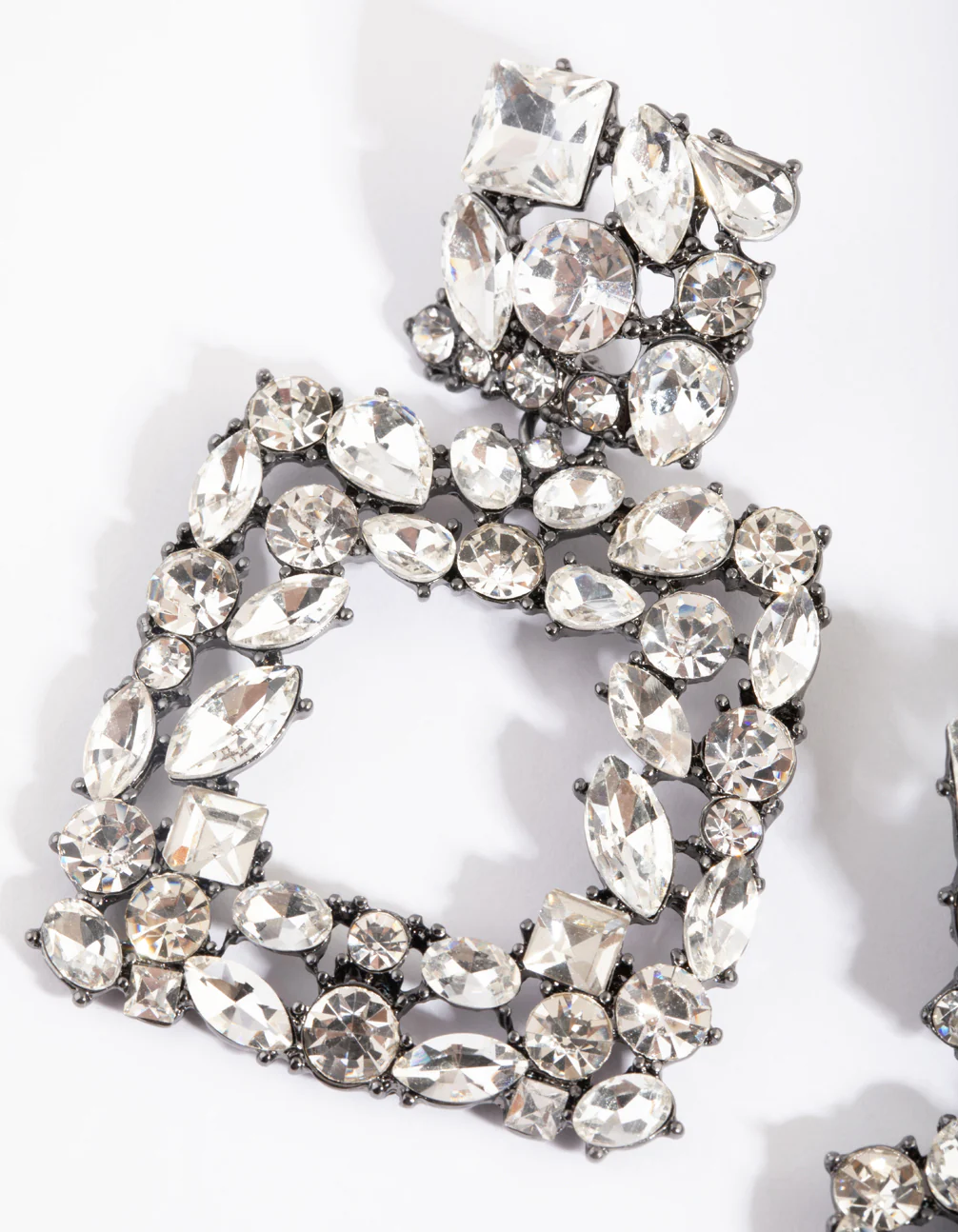 Gunmetal Square-Cut Diamante Drop Earrings - Image 2