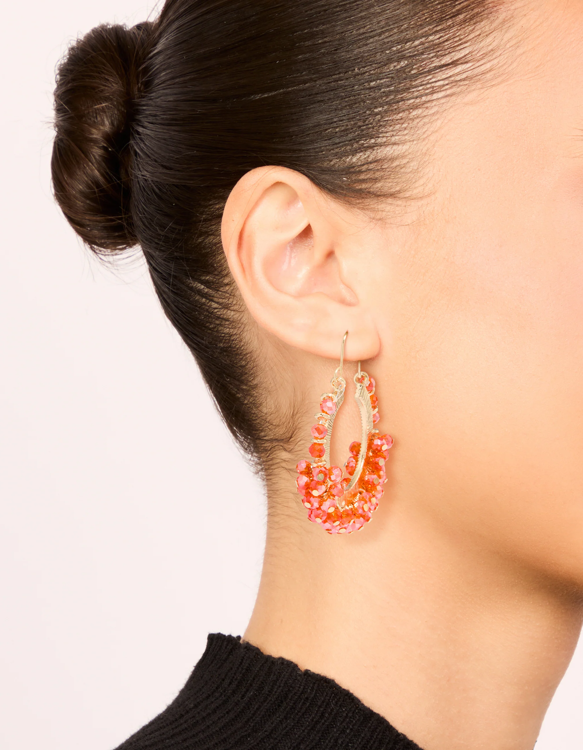 Orange Beaded Round Hoop Earrings - Image 2