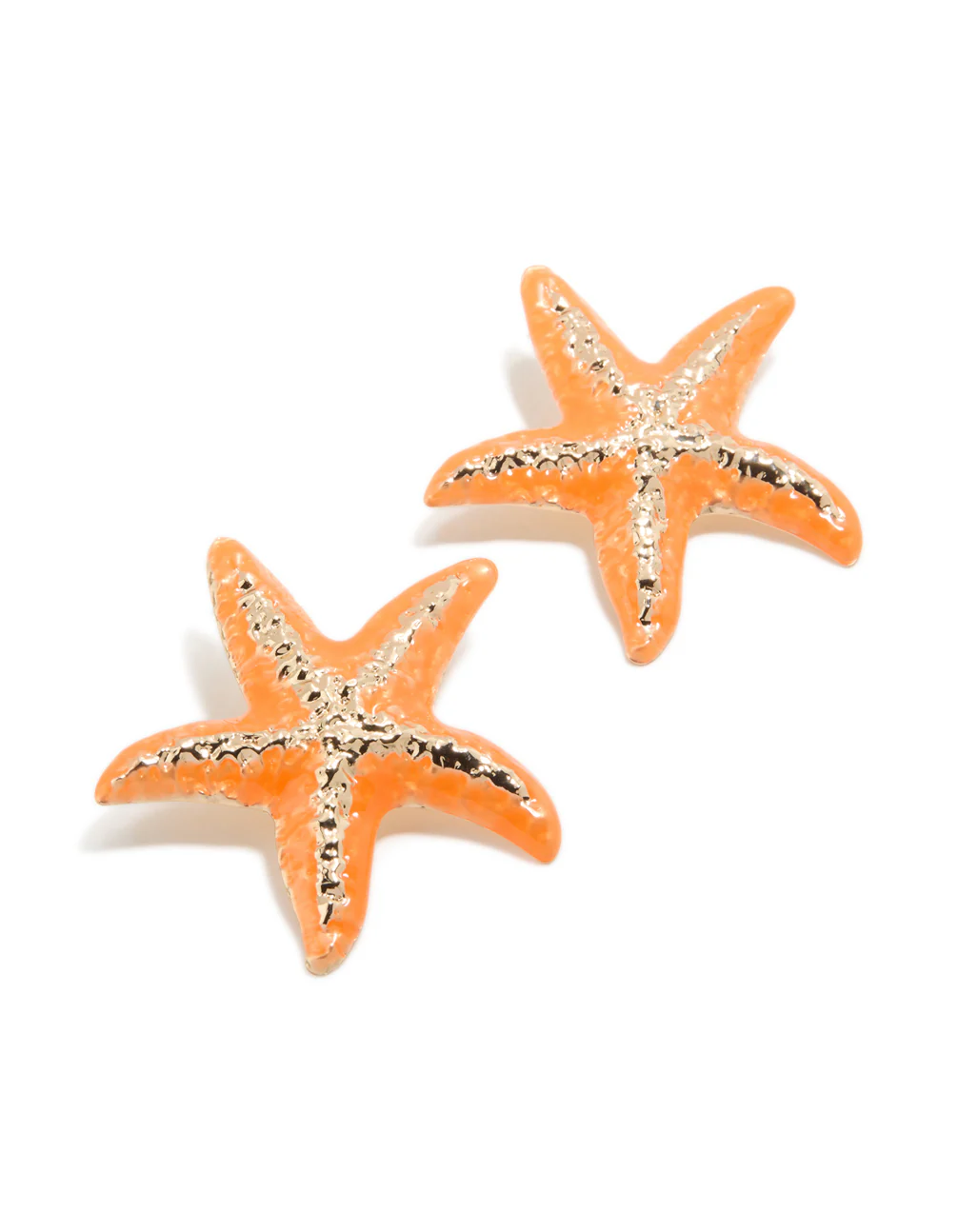Orange Coated Metal Starfish Statement Stud Earrings - Image 2