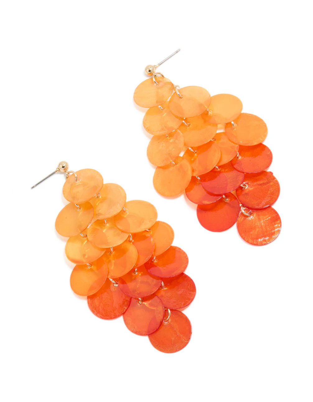 Orange Genuine Shell Layered Discs Waterfall Drop Earrings