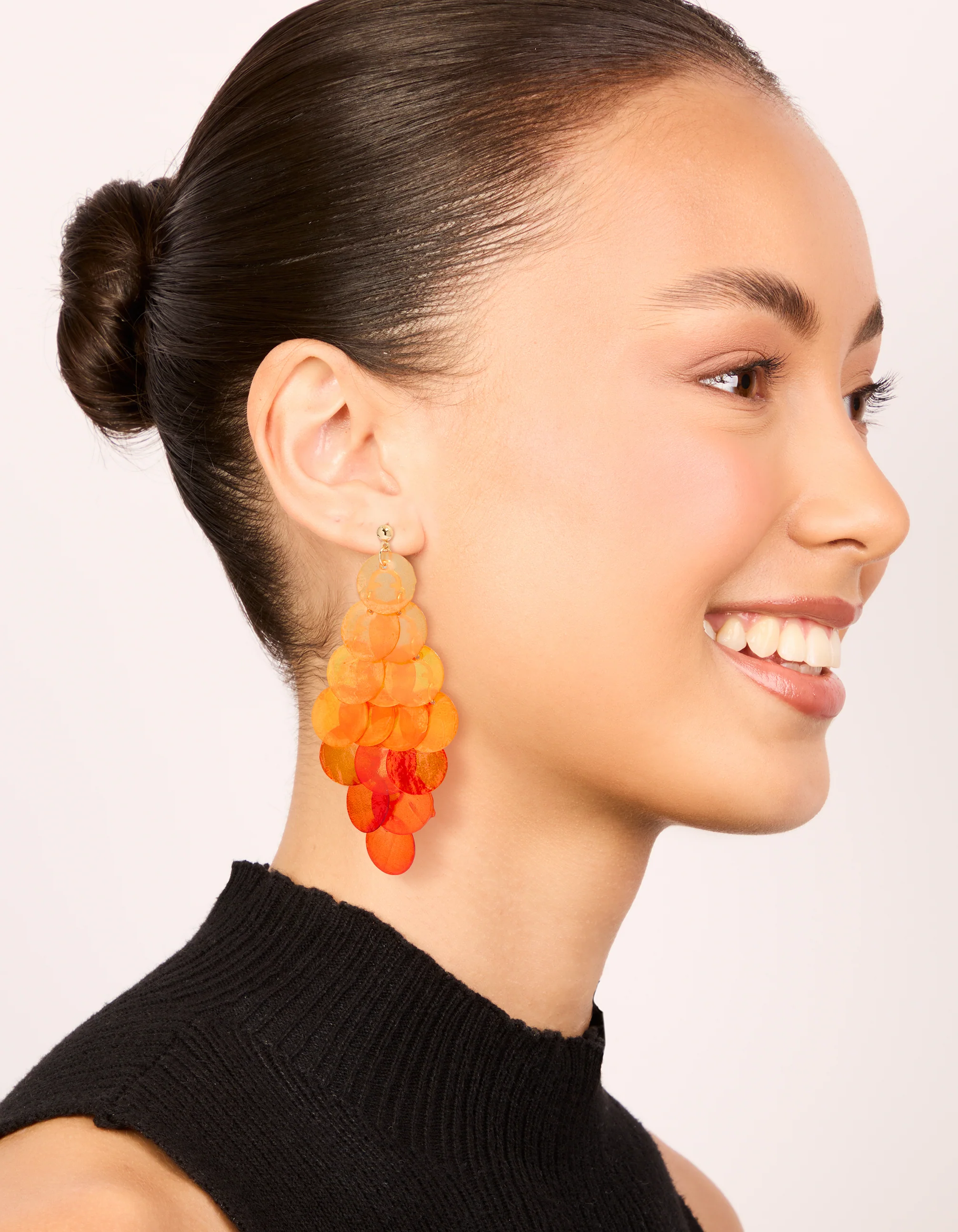 Orange Genuine Shell Layered Discs Waterfall Drop Earrings - Image 3