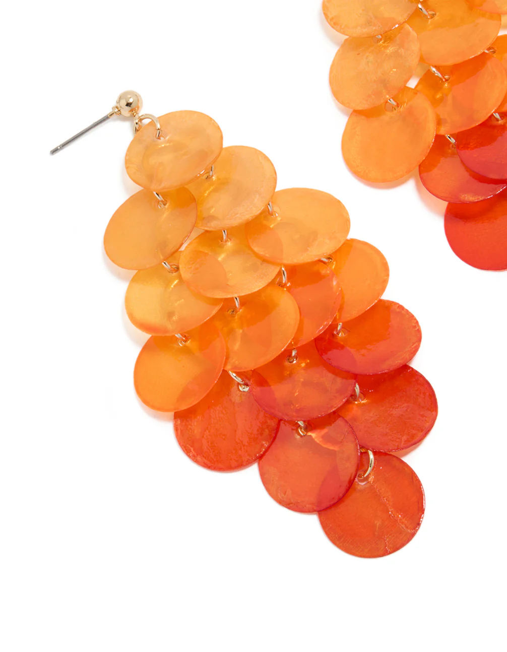 Orange Genuine Shell Layered Discs Waterfall Drop Earrings - Image 4