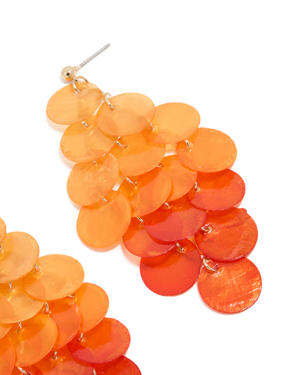 Orange Genuine Shell Layered Discs Waterfall Drop Earrings - Image 5