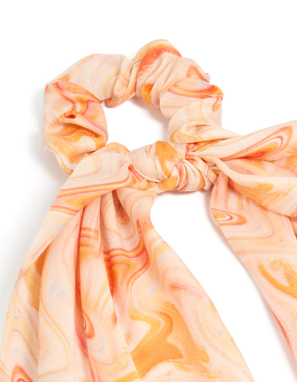 Orange Marbled Print Long Fabric Scarf Scrunchie - Image 2