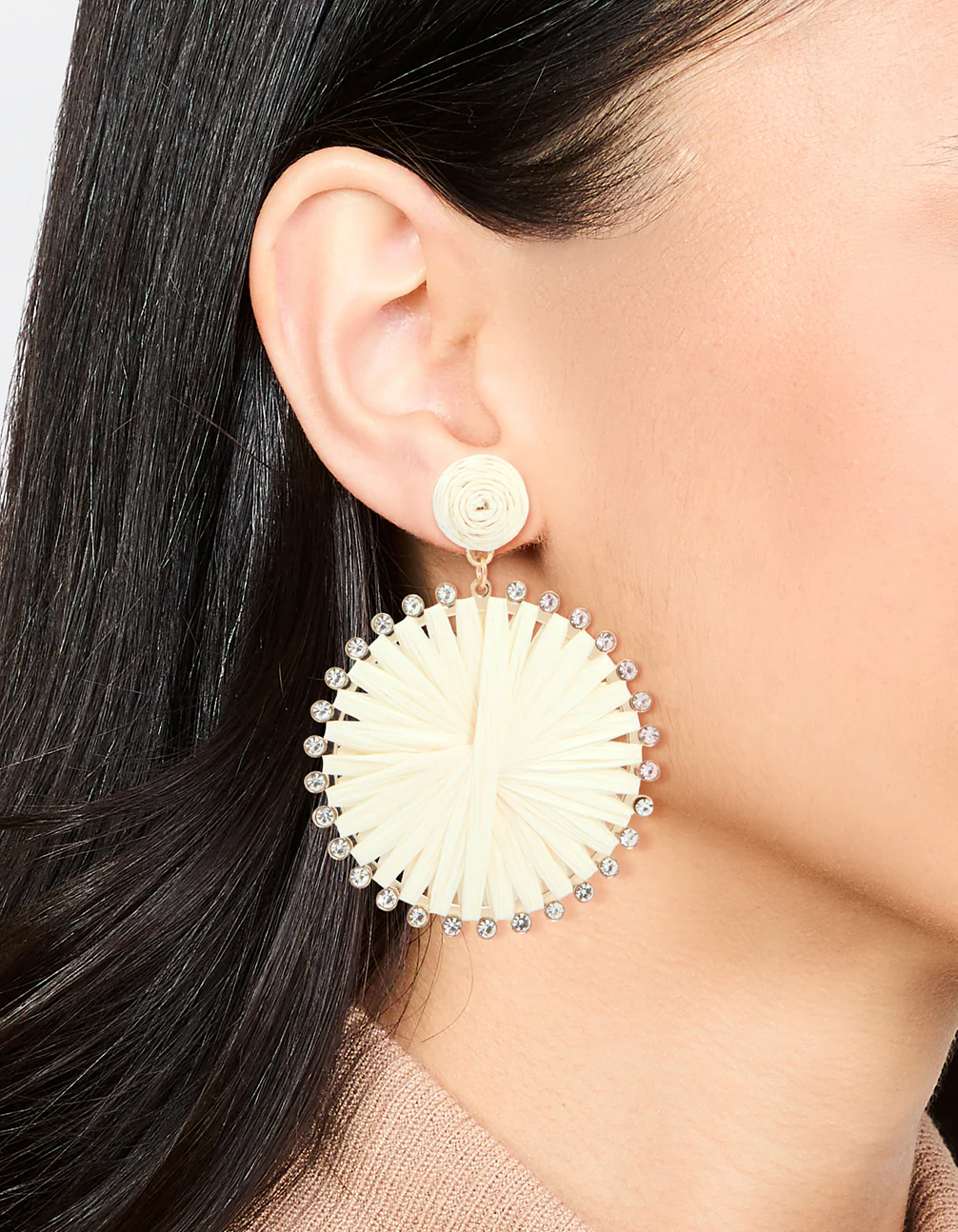 Paper Raffia Wrap Circle Drop Earrings - Image 2
