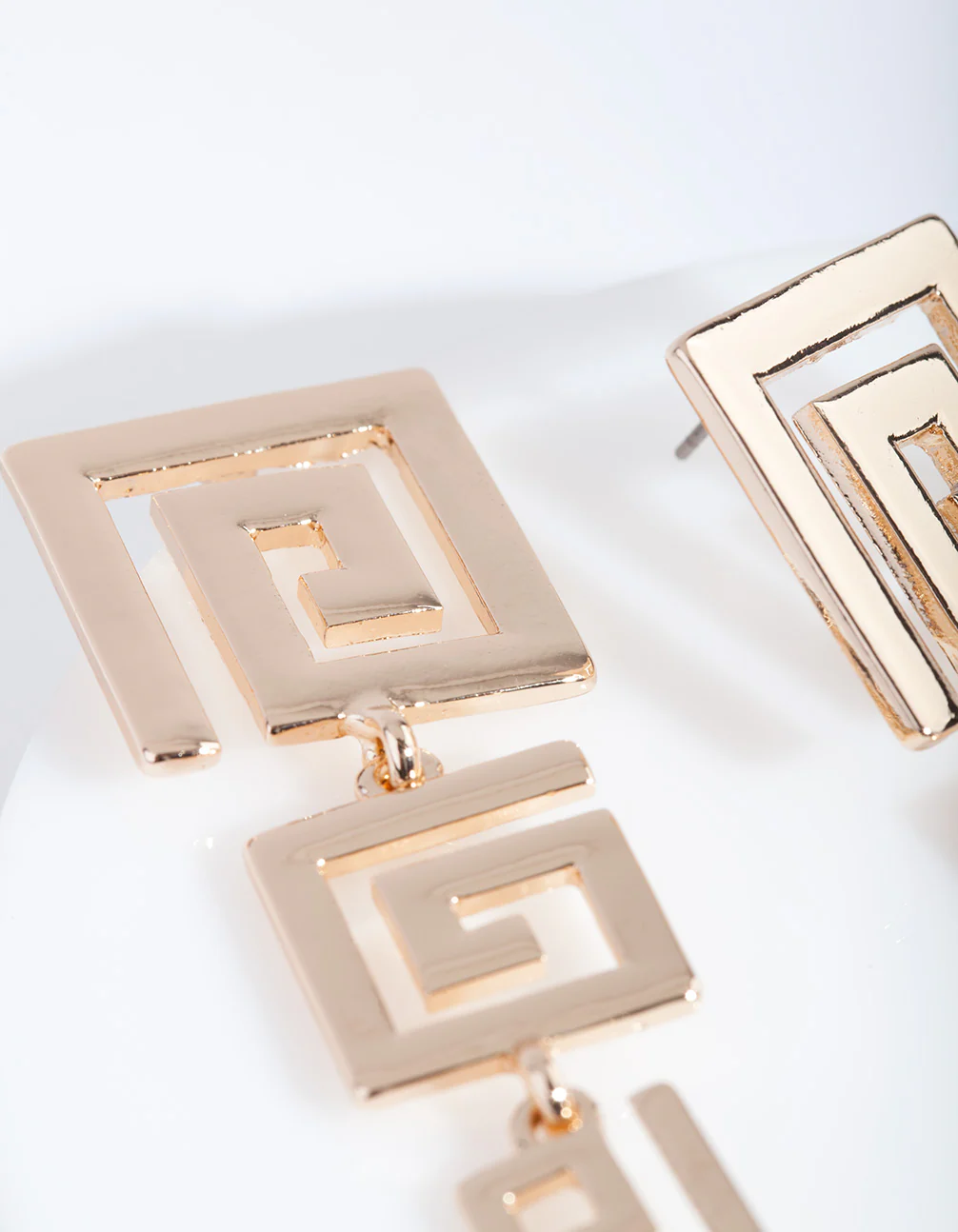 Gold Graduating Geometric Square Earrings - Image 3