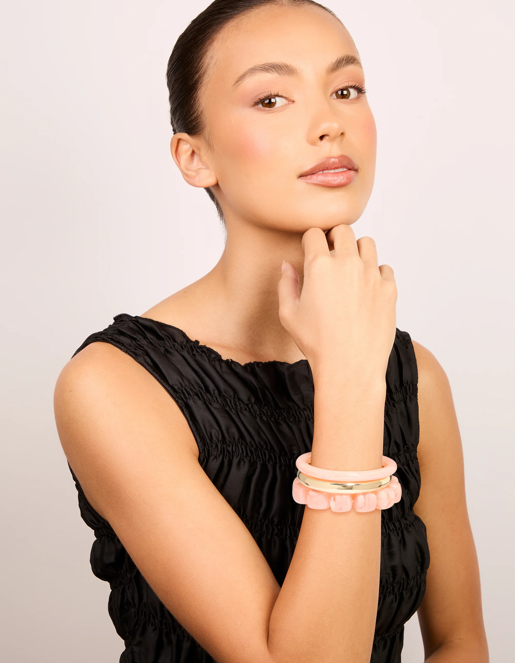 Pink Acrylic & Gold Smooth Bracelets 3-Pack - Image 3