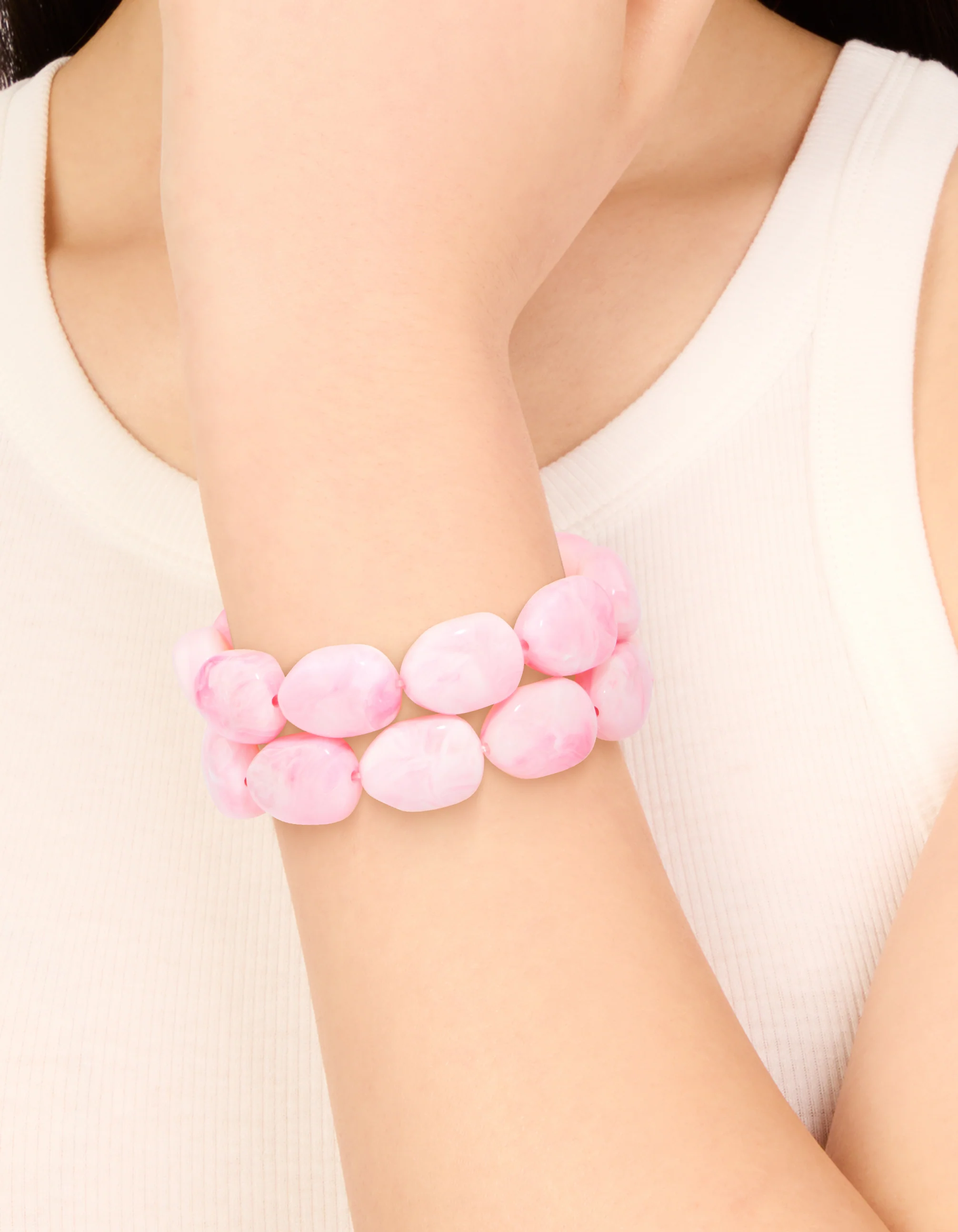 Pink Oval Beaded Stretch Bracelets 2-Pack - Image 2