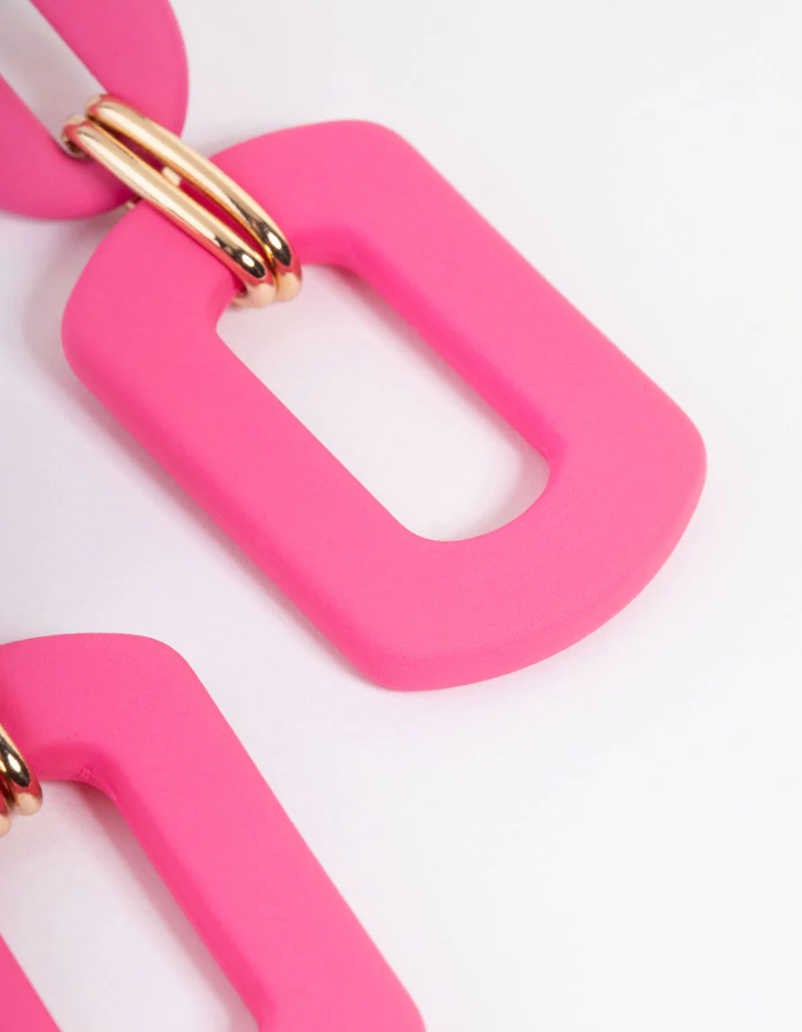 Gold Mini Rubber Link Drop Earrings - Image 3