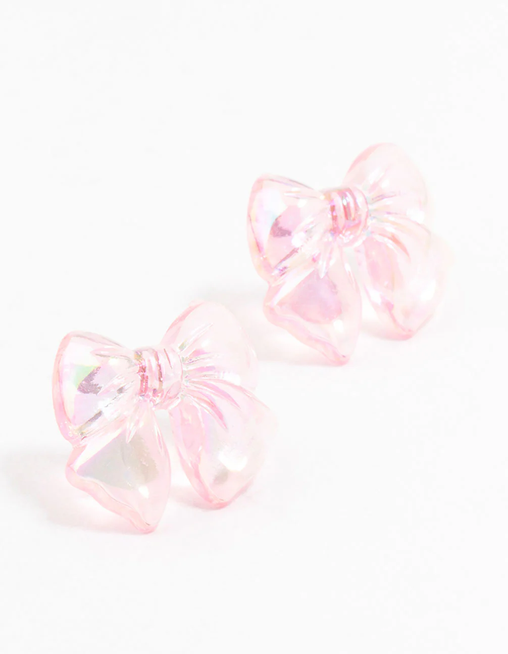 Pink Holographic Puff Bow Stud Earrings